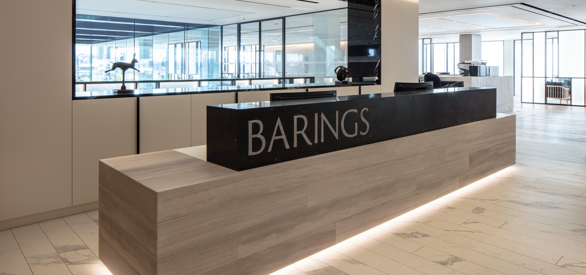 Photo of Barings office lobby in London.