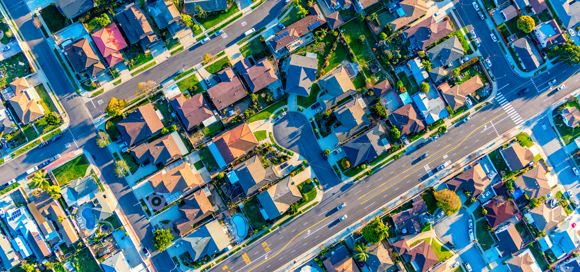 Aerial view of suburban neighborhoods.
