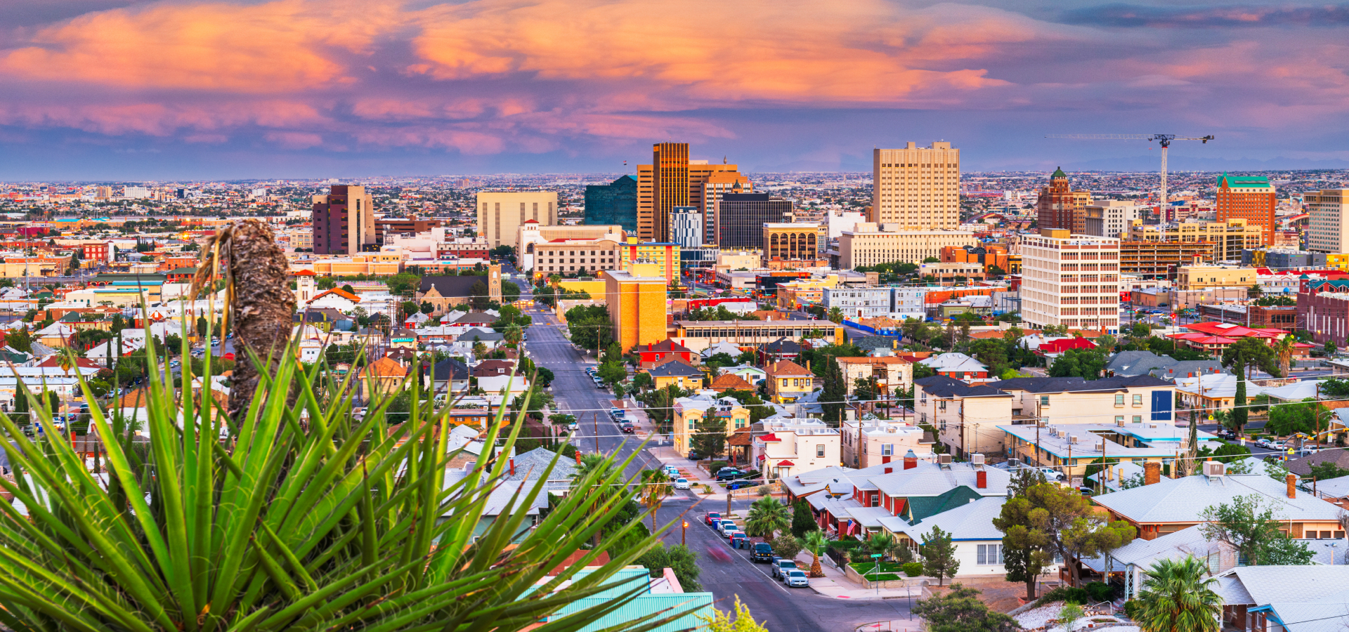 El Paso, Texas downtown city skyline at dusk.