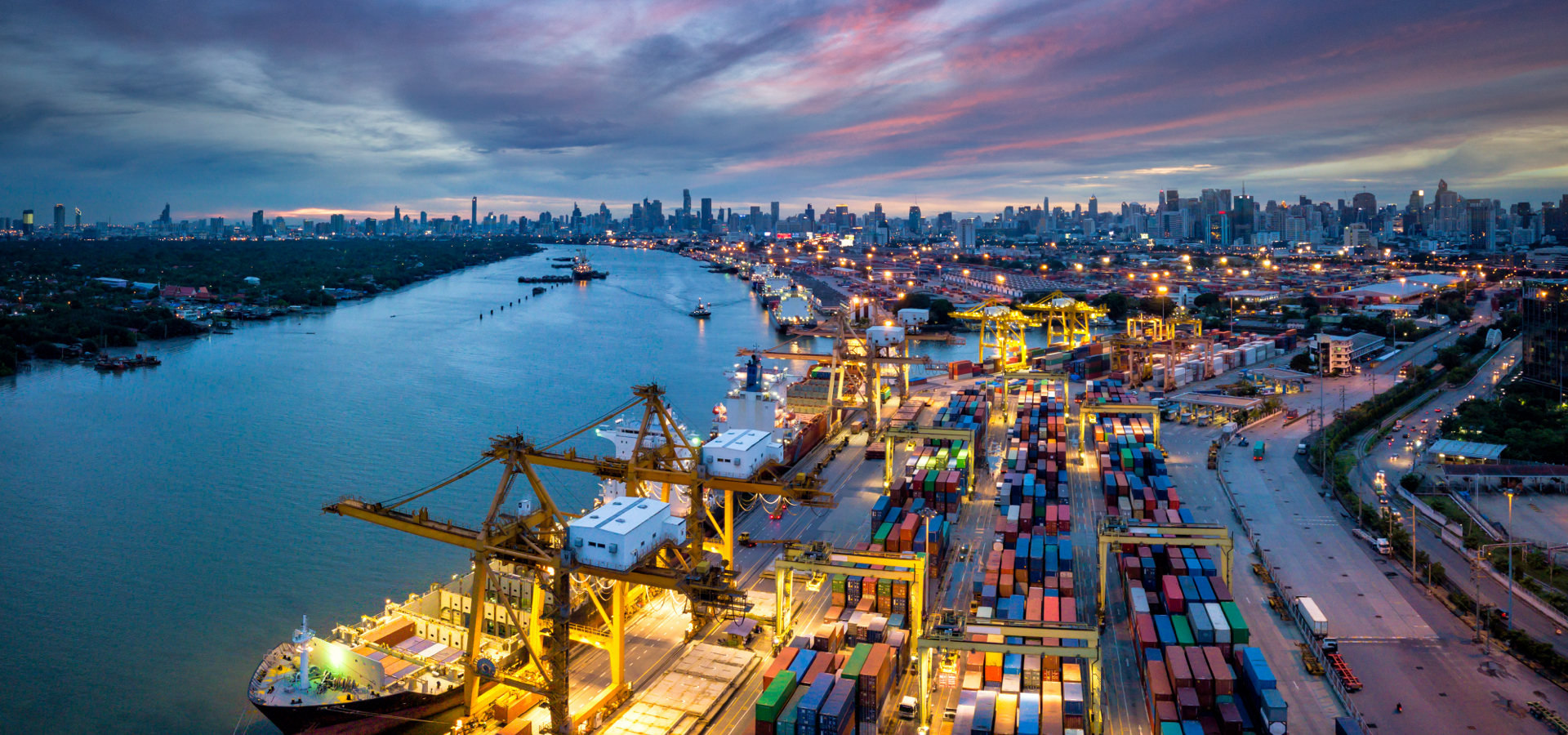 Aerial view of international port in Bangkok ,Thailand.