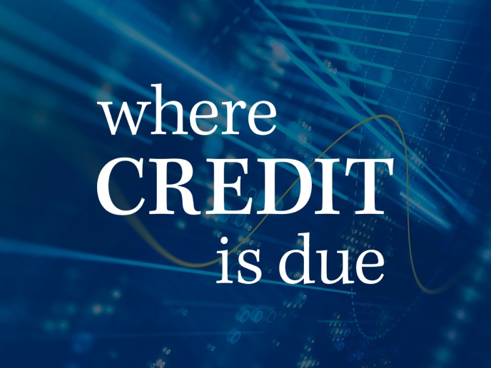 Where Credit is Due text on top of an abstract finance scene