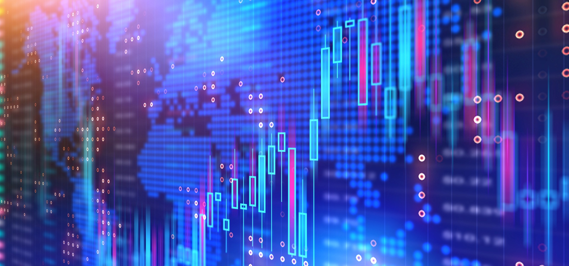 Abstract financial chart featuring blue and purple lines.